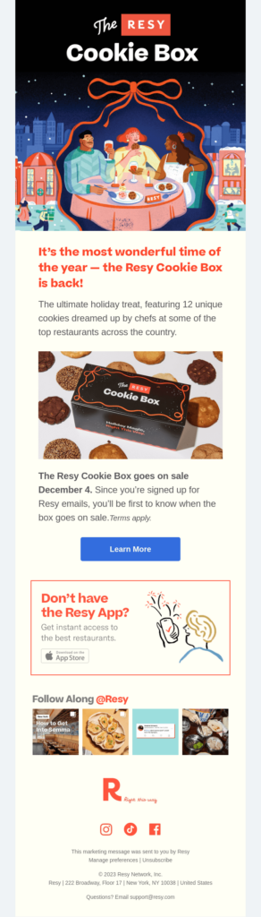 An email template featuring a cookie box design, showcasing a delightful assortment of cookies in an inviting layout.