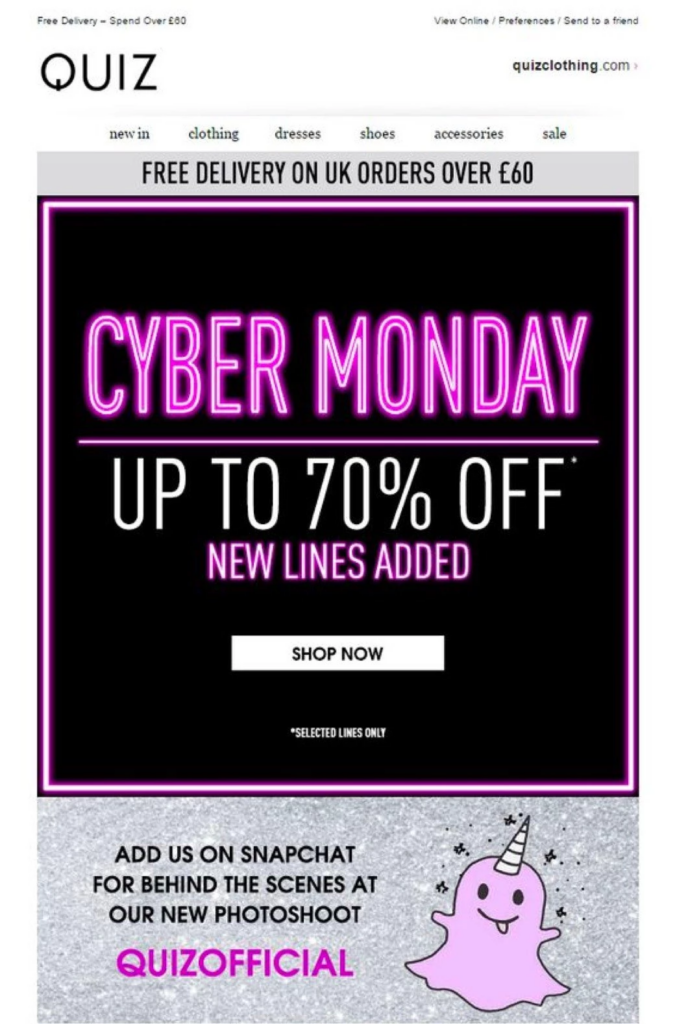 Cyber Monday sale banner featuring up to 70% off with new items added, promoting exciting shopping opportunities.