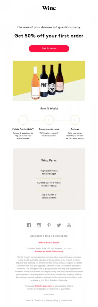 Email template for a wine club celebrating Drink Wine Day with elegant design and inviting visuals.