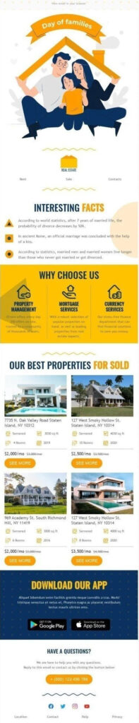 Email design for a real estate company featuring a welcoming layout, ideal for Family Day promotions and community engagement.