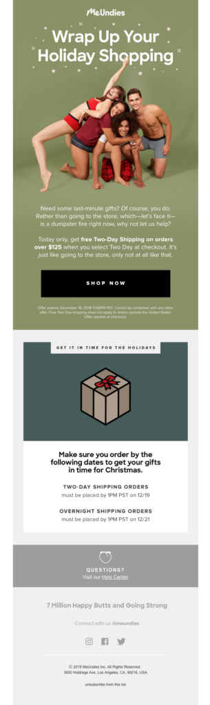 Email template design for a holiday shopping website, featuring festive colors and promotional offers for seasonal sales.