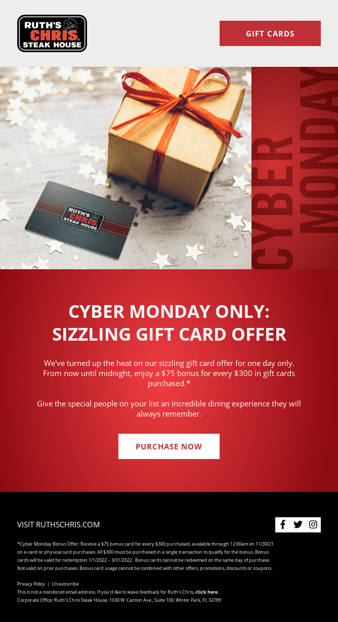 Representation of a Cyber Monday email featuring various deals and special offers for consumers.