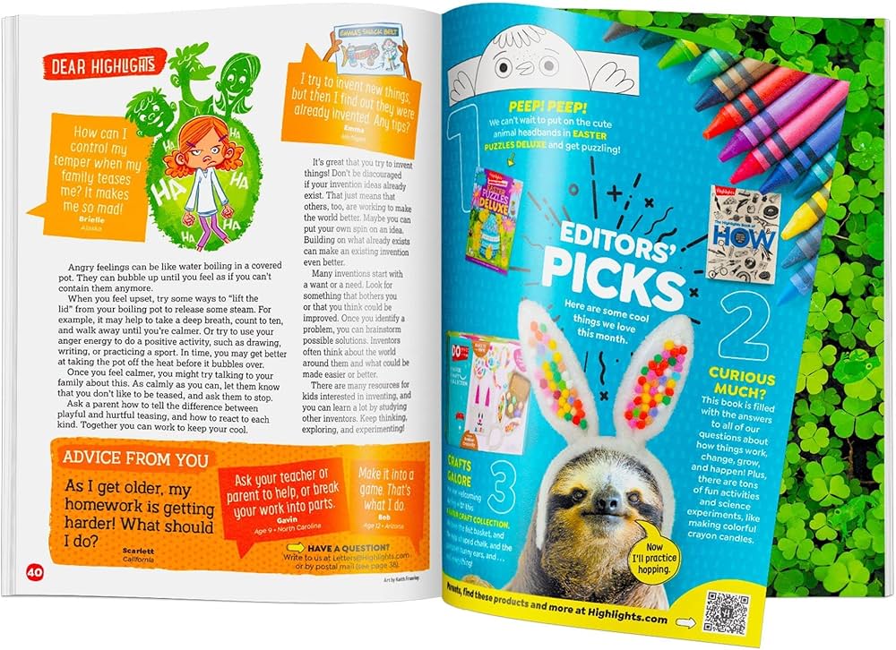 A gift guide magazine with a sloth illustration and a coloring book, emphasizing unique and thoughtful presents.