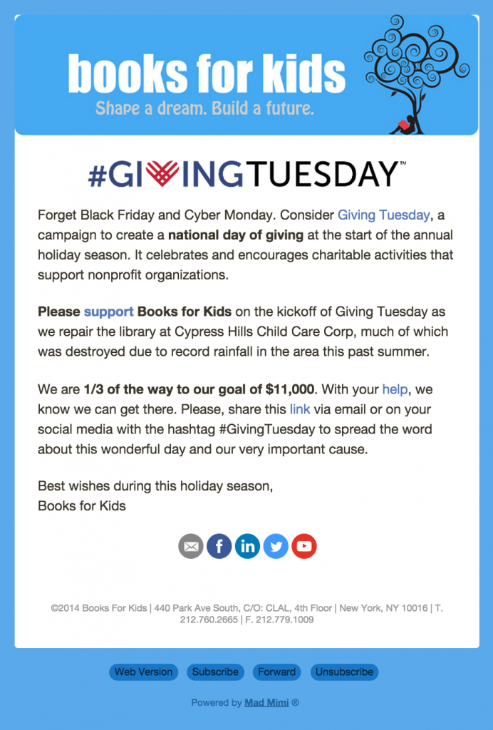 A visual representation of Giving Tuesday email, showcasing the spirit of generosity and community engagement.