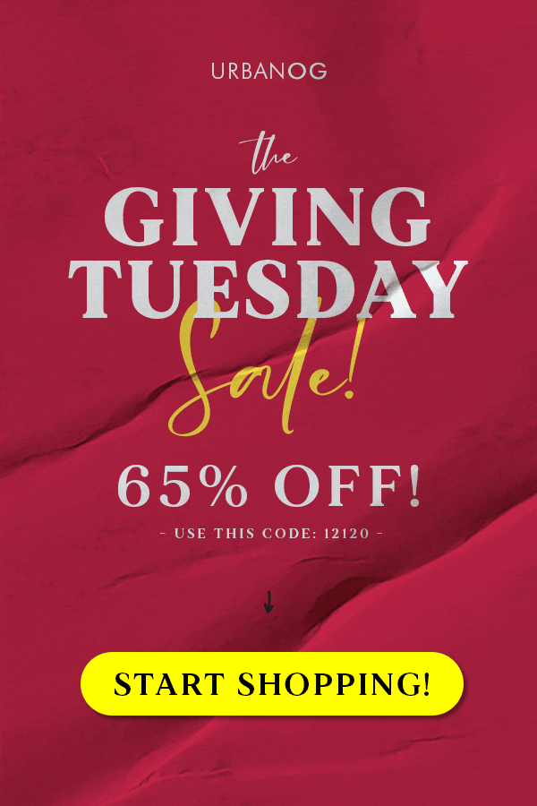 A promotional banner for Giving Tuesday Sale featuring discounts and charitable contributions.