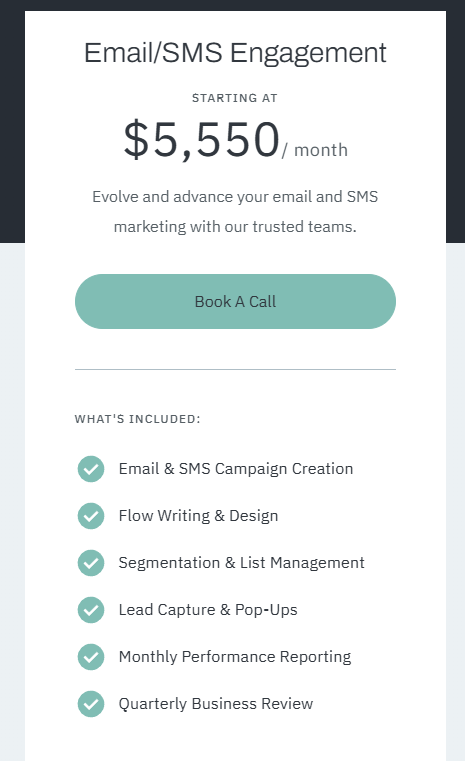 Visual representation of a Groom pricing for email and SMS engagement.