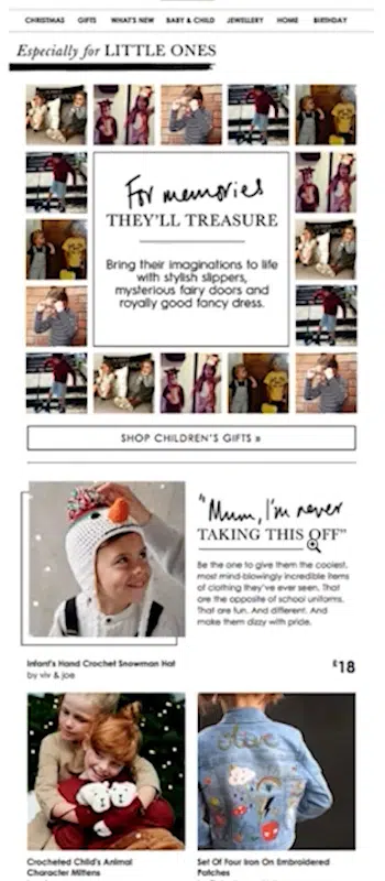 An engaging website featuring a selection of trendy outfits and gifts for children, perfect for any occasion.