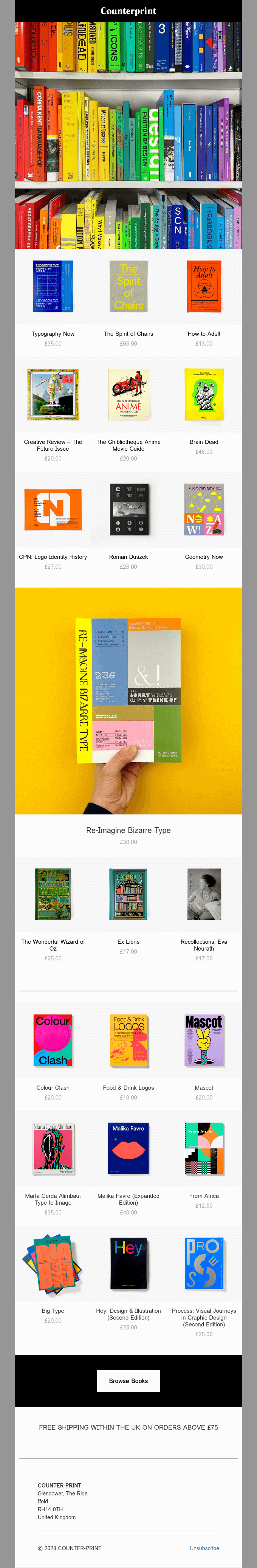 A screenshot of the bookshop's website, celebrating the Day of Library Shelfie with vibrant book displays.