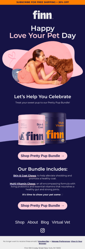 An assortment of Finn pet products showcased for Love Your Pet Day, highlighting vibrant and essential pet care items.