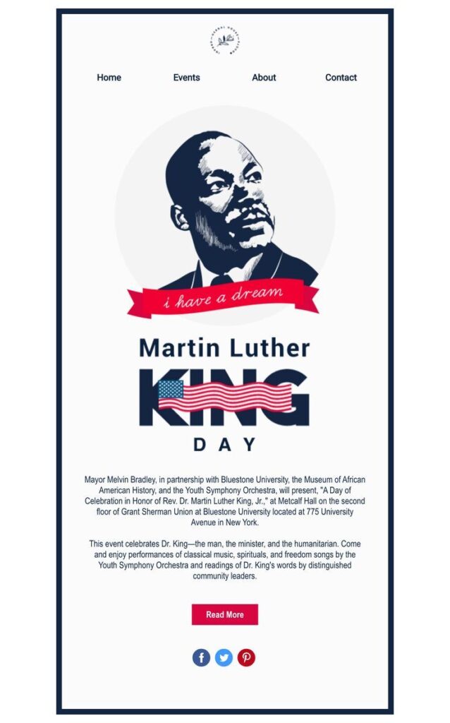 A vibrant flyer template celebrating Martin Luther King Jr. Day, featuring bold colors and inspiring quotes.