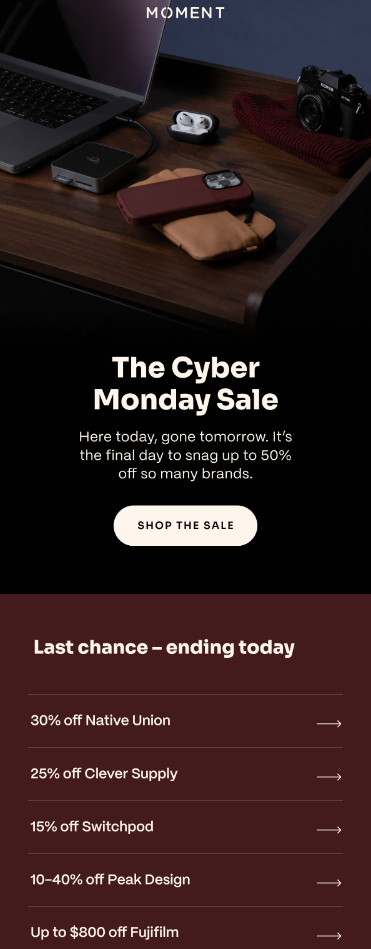 A vibrant Cyber Monday landing page showcasing discounts and featured products for online shoppers.