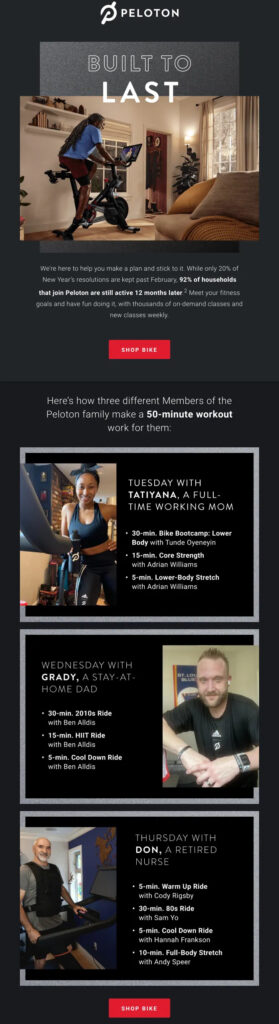 Email design of the fitness center's website, promoting New Year resolutions and fitness programs for a healthier lifestyle.