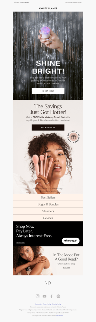 An overview of the beauty brand's website, highlighting its user-friendly layout and featured products.