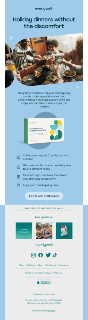 A cheerful holiday website layout showcasing a communal dining experience, emphasizing togetherness and celebration.
