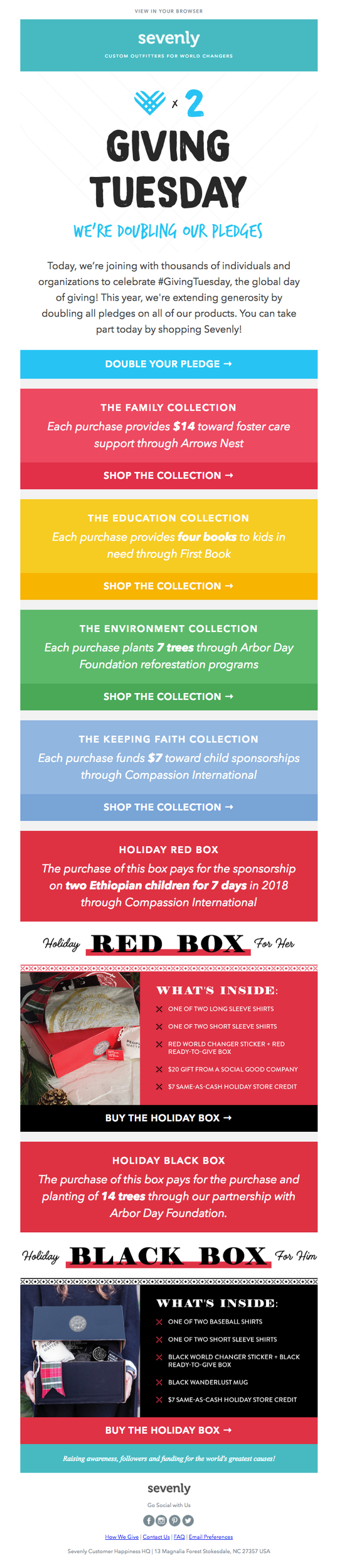 A visual representation of Giving Tuesday email, encouraging community support and pledging to give back.