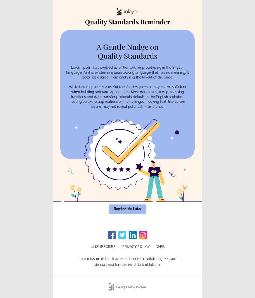 A professional newsletter template focused on quality standards, designed for Quality Day celebrations and updates.