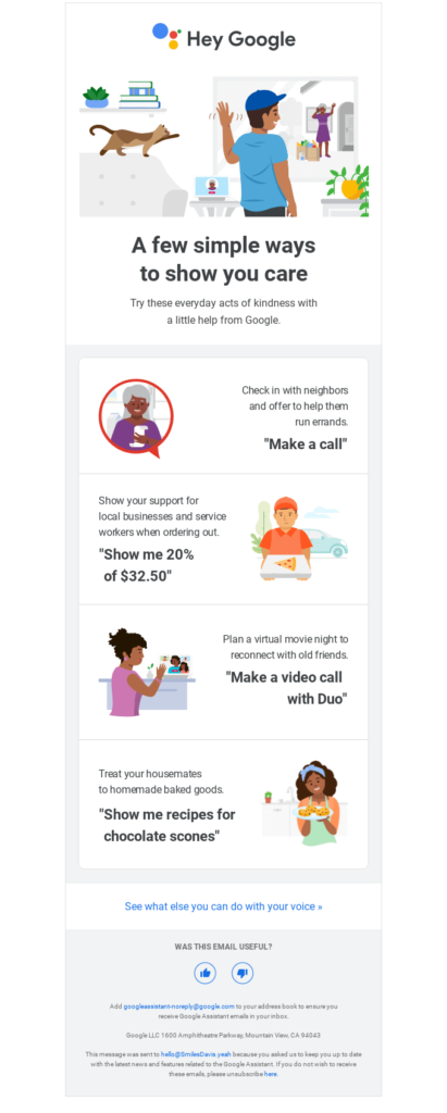 Google's email campaign promoting kindness during Random Acts of Kindness Week.