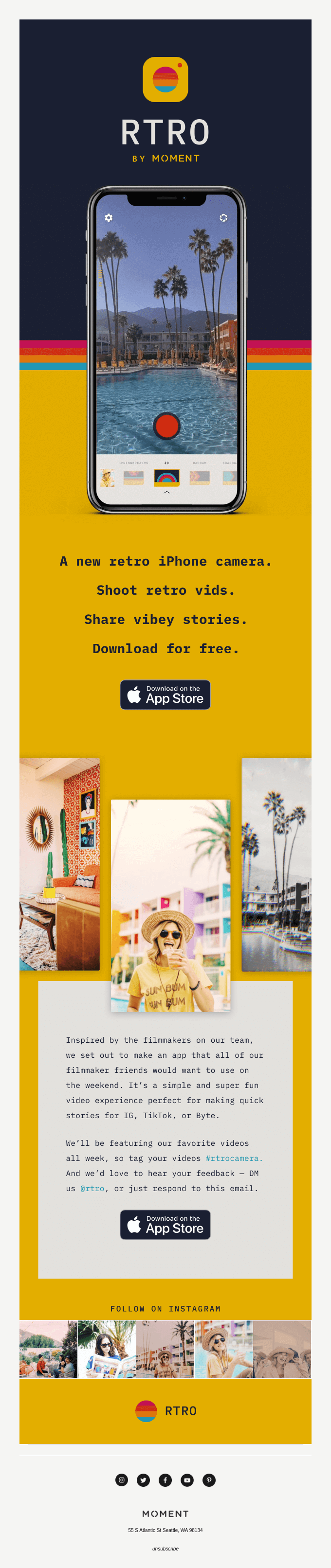 Email design featuring a retro iPhone camera, perfect for celebrating Retro Day with vibrant colors.