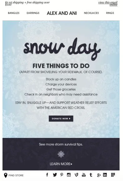A cozy email template for notifying about a snow day, featuring winter-themed graphics and a cheerful design.