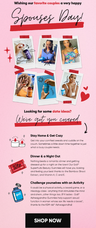 Email template celebrating Spouse Day, featuring heartfelt messages and design elements for couples to share their love.