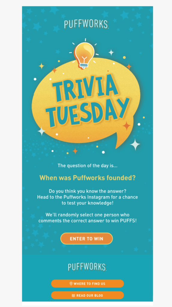 A vibrant graphic promoting Puzzleworks Trivia Tuesday, featuring engaging trivia questions and a fun atmosphere.