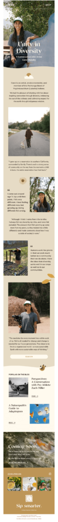 A newsletter featuring artist and environmentalist Carol Murphy, discussing her journey, connection to community, and the importance of diversity and indigenous wisdom.
