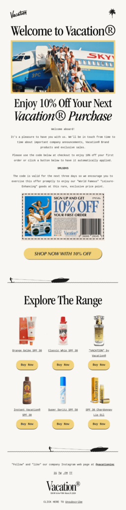 Email design for vacation, with a plane in the background, capturing the essence of travel and adventure.