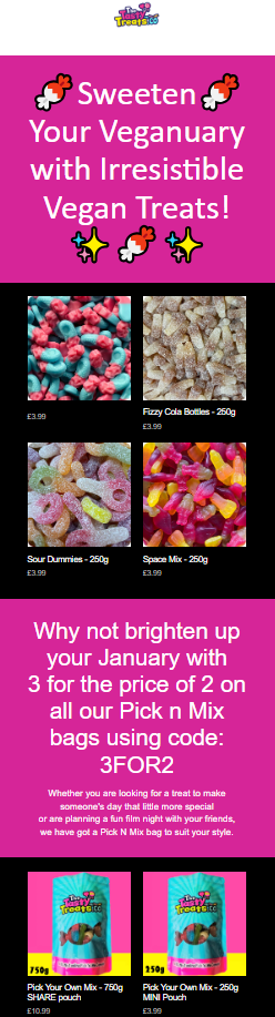 A vibrant pink and purple website featuring various text elements, promoting Veganuary initiatives and plant-based diets.