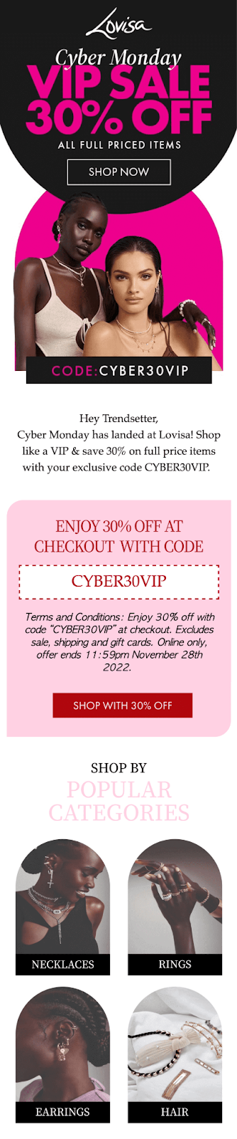 Cyber Monday sale banner announcing the start of Cyber Week discounts and promotions.