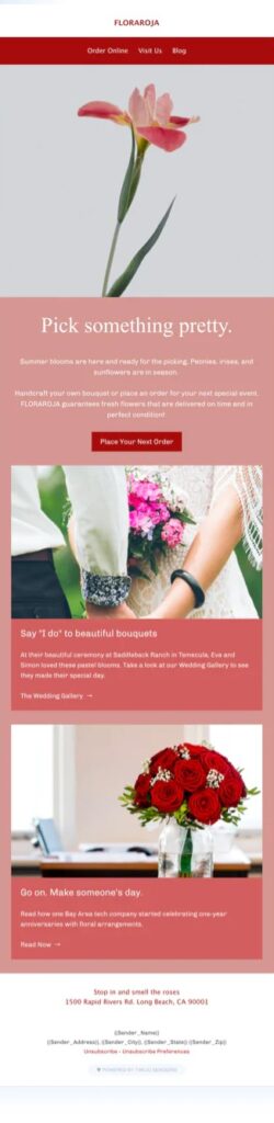 A vibrant email design for a flower shop, celebrating love and beauty on World Marriage Day.