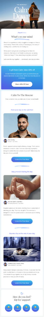 Email design with a demonstration of various offers and services for Thinking Day.
