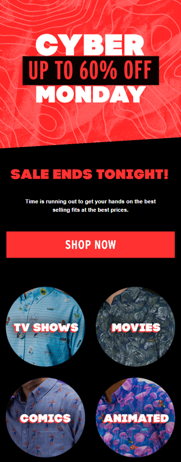 Cyber Monday sale banner showcasing discounts of up to 60% off.