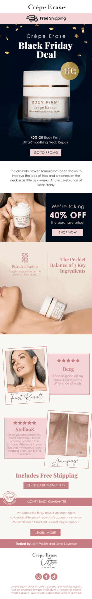 Email design by Crepe Erase beauty products with a Black Friday deal