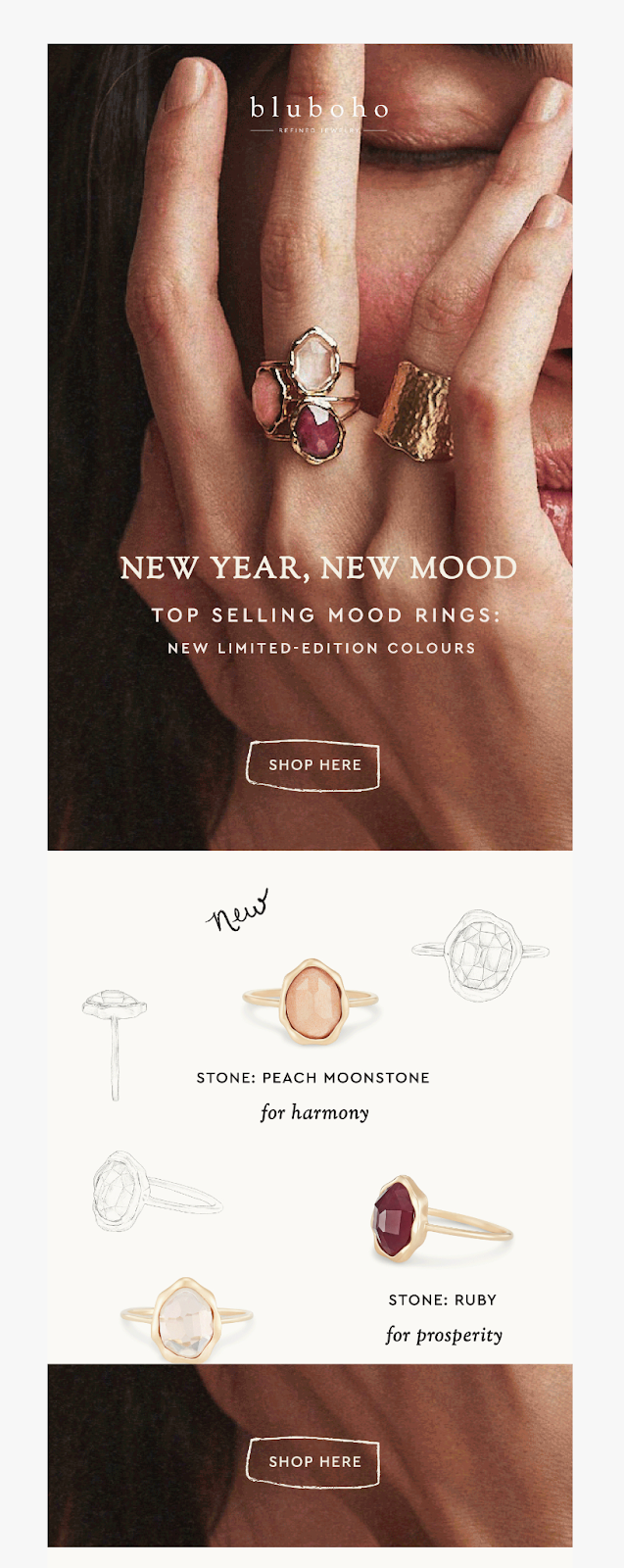 Bluboho's new year mood ring collection features an array of colorful rings, each representing different emotional states.