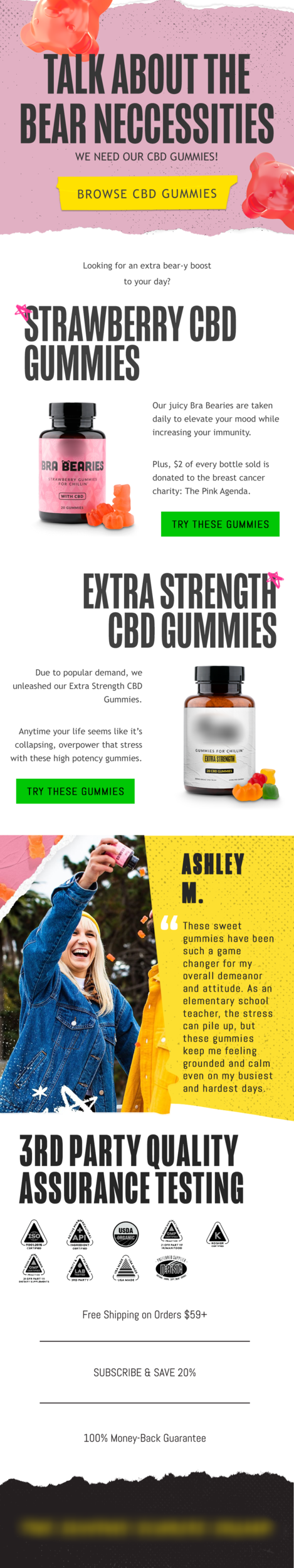 A colorful email design showcasing CBD gummies and special deals.