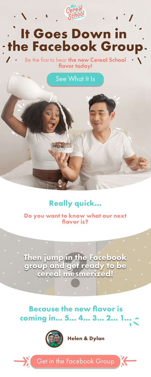 Email design promoting Schoolyard Snacks and their Facebook group.