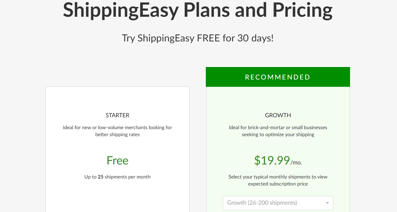 Target Market and Pricing of ShipStation offering two types of plan.
