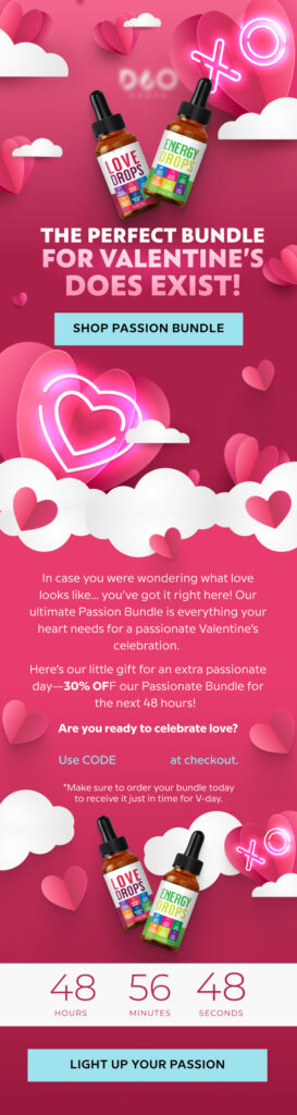 A vibrant poster featuring a heart on a pink background, promoting Valentine's Day bundle deals.