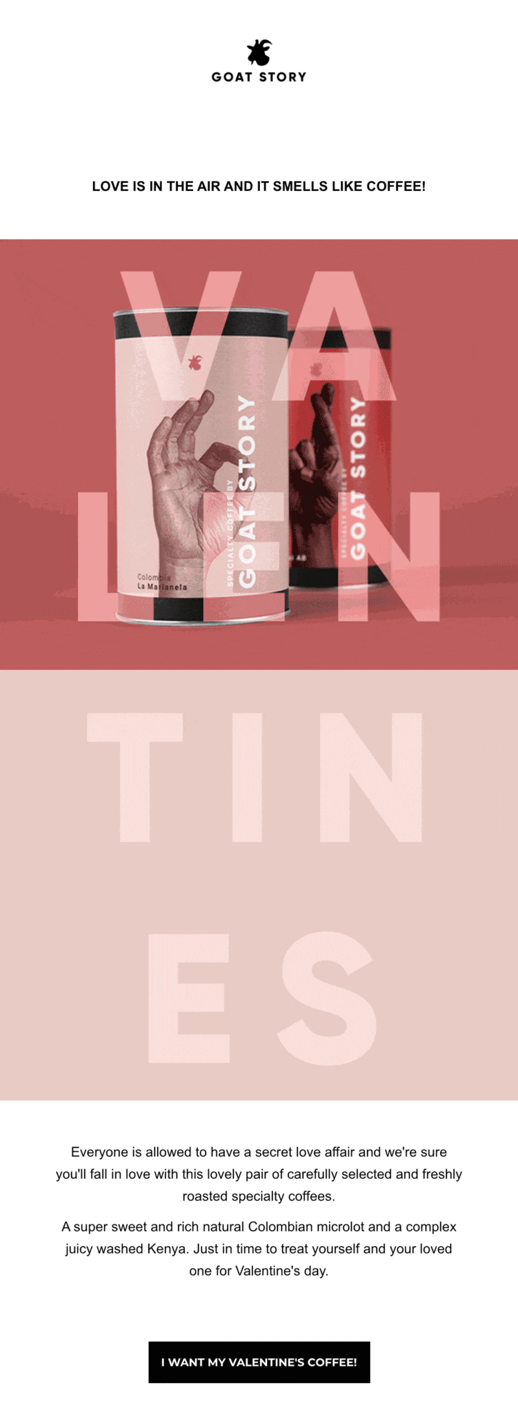 A Valentine's Day flyer featuring a pink background, designed for emails with animated GIFs to celebrate the occasion.