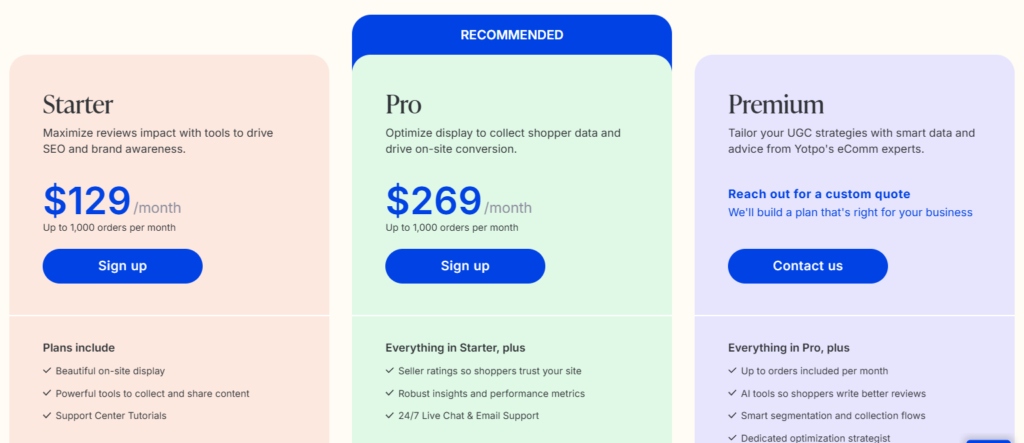 Yotpo's three types of pricing