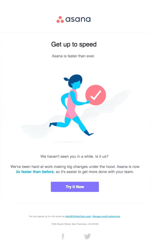 Email displaying the phrase "get up to speed," indicating client communication with Asana.