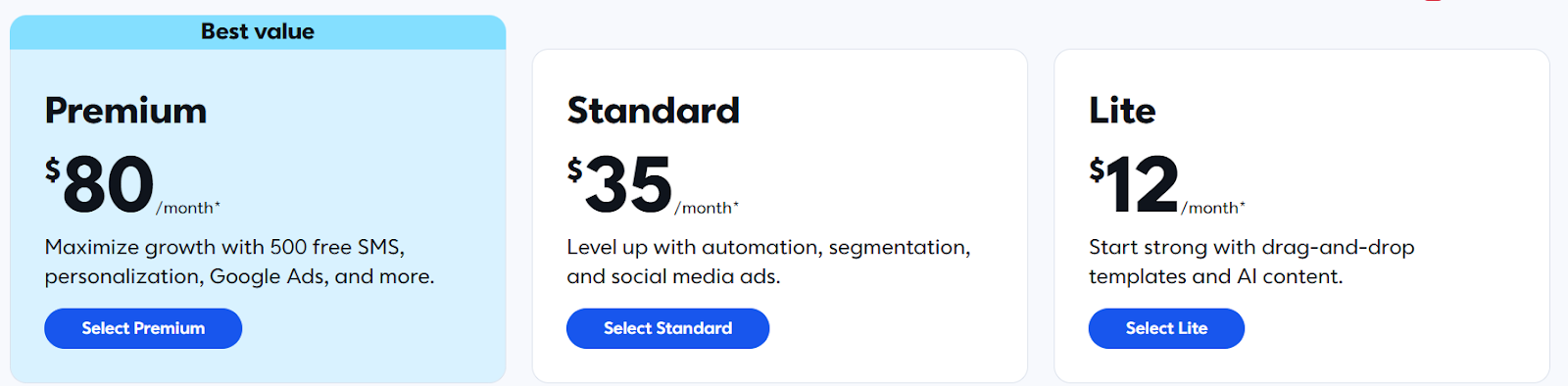 An image showing Constant Contact pricing.