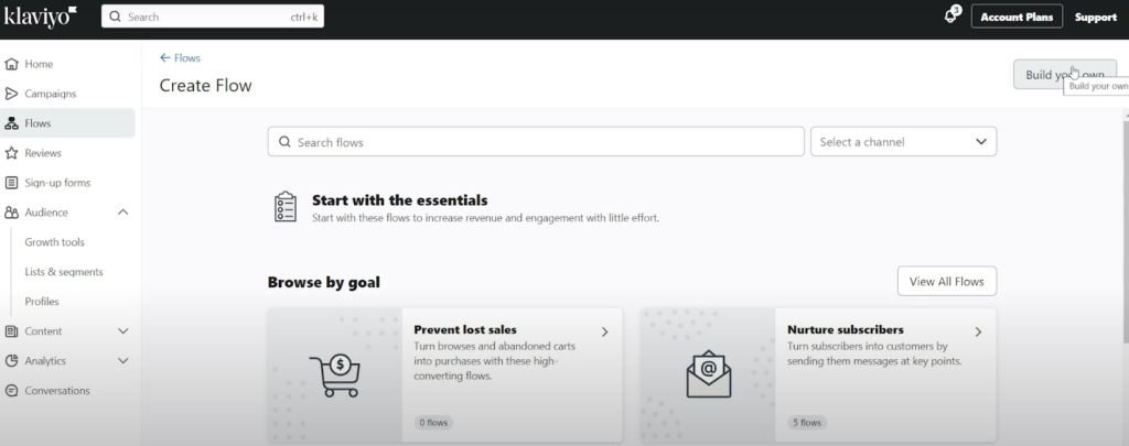 Screenshot of how to create a Klaviyo winback flow.