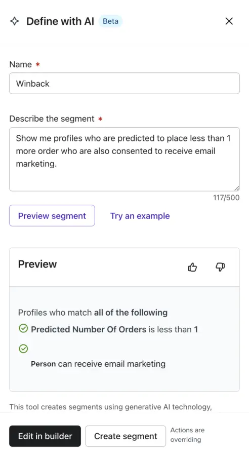 Screenshot of how to create a new segment.
