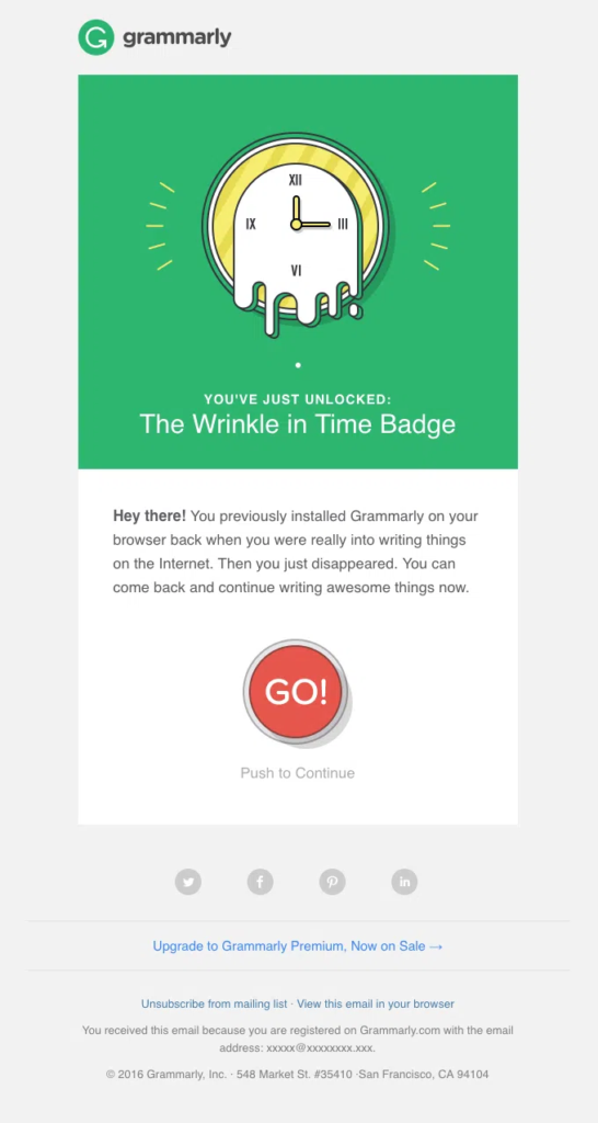 Friendly reminder email template from Grammarly, designed to assist users in enhancing their writing skills effectively.