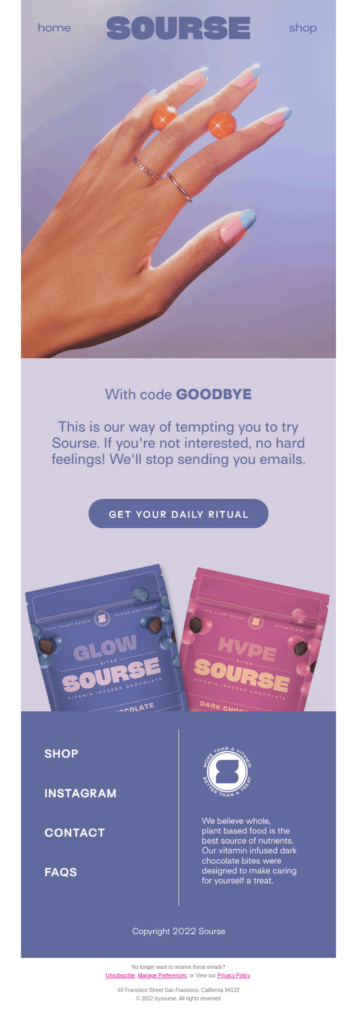"Last Chance" Winback Campaign, showcasing its vibrant color and sleek design.