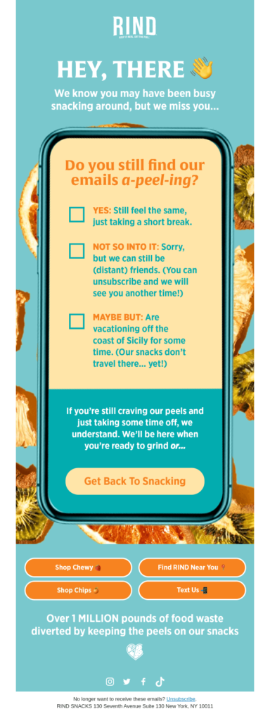 The RIND Snacks Winback Campaign, encouraging community support and engagement.