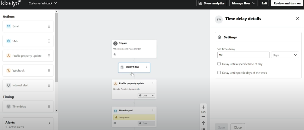 Screenshot of how to set the time delay.
