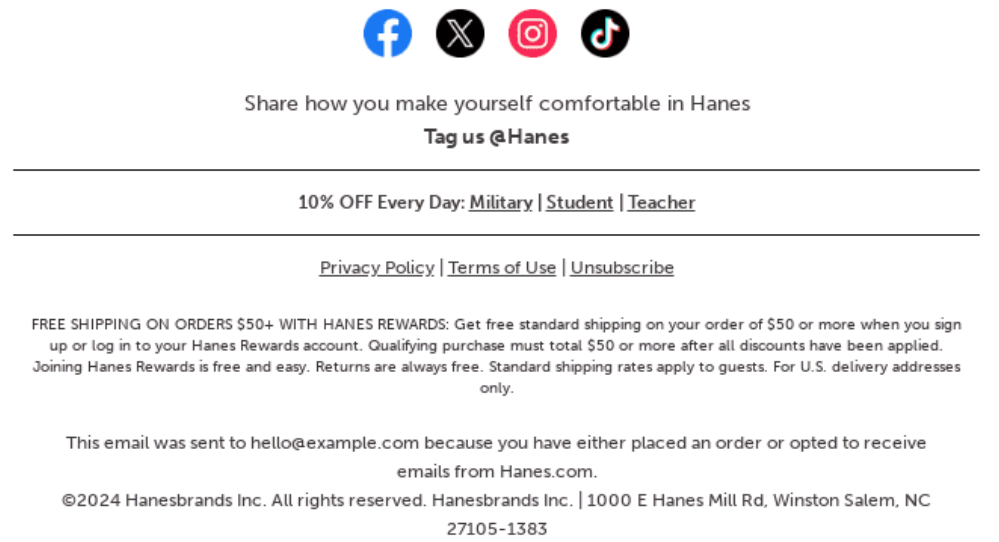 An example of additional email footer components.