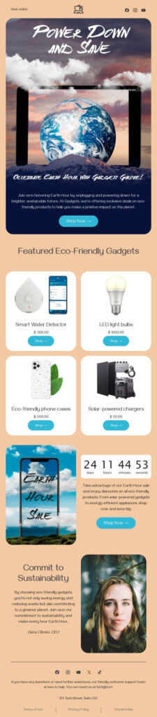 Email example for Earth Hour Day.